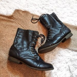 Black Leather Lace Up Combat Boots